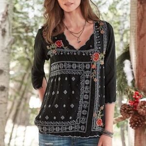 Johnny Was Bennett Floral Embroidered Top XL